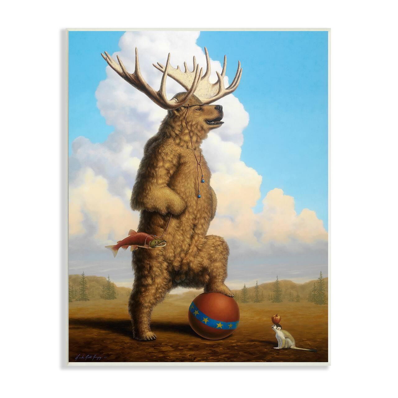 Stupell Industries Vintage Circus Bear in Horned Animal Helmet Wall Plaque